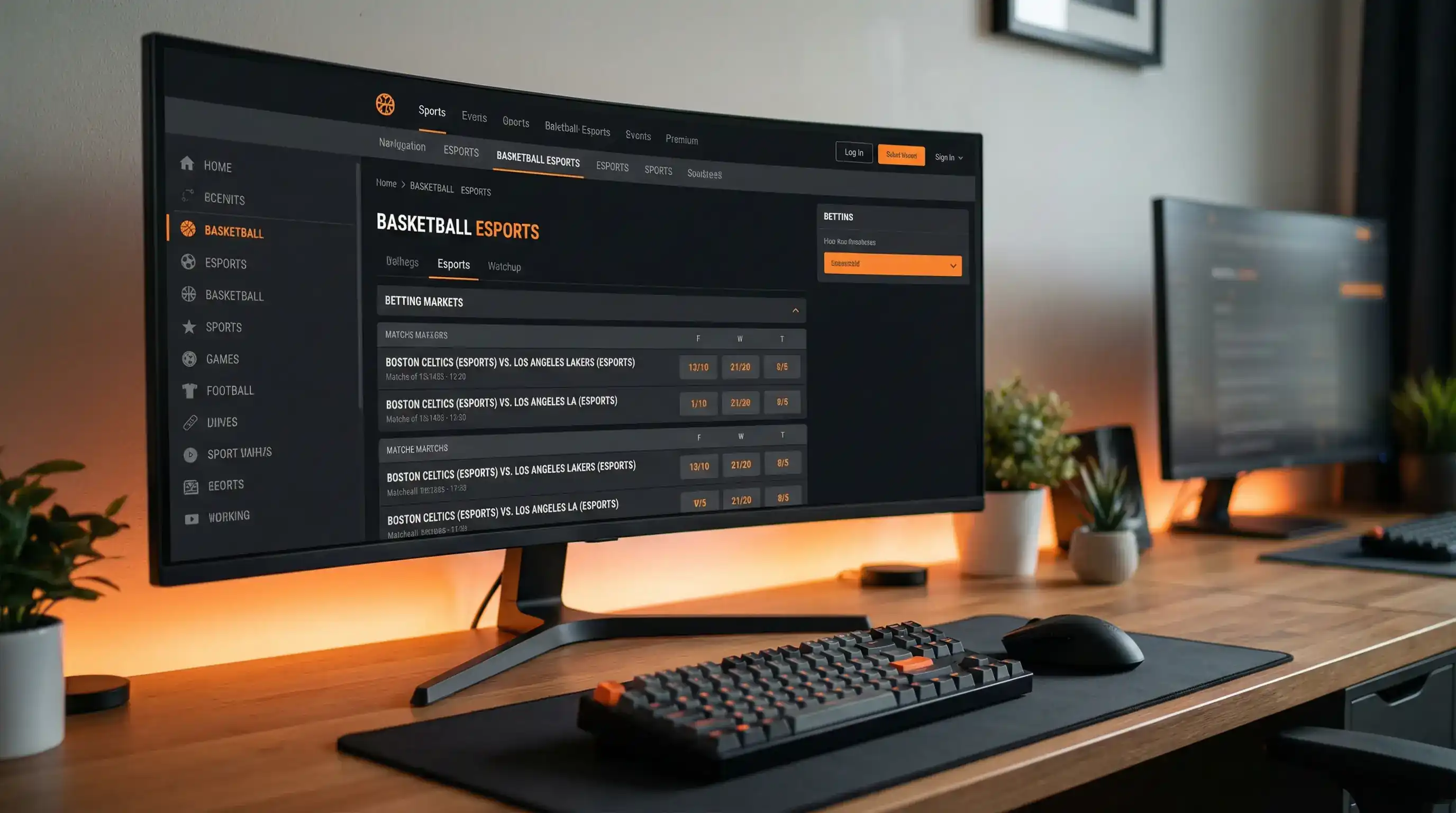 Digital display showing NBA 2K match odds and betting markets on bookmaker platform